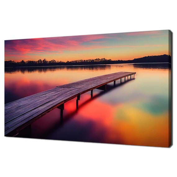 Beautiful Sunset Over The Wooden Lake Dock Modern Design Home Decor Print Wall Art Picture Wall Hanging