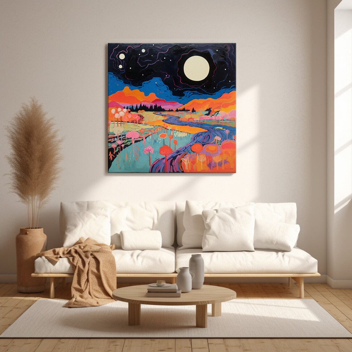 Abstract Fantasy Moonlight Trees River Painting Style Print Large Wall Art Print Nature Picture Wall Hanging - Image 4