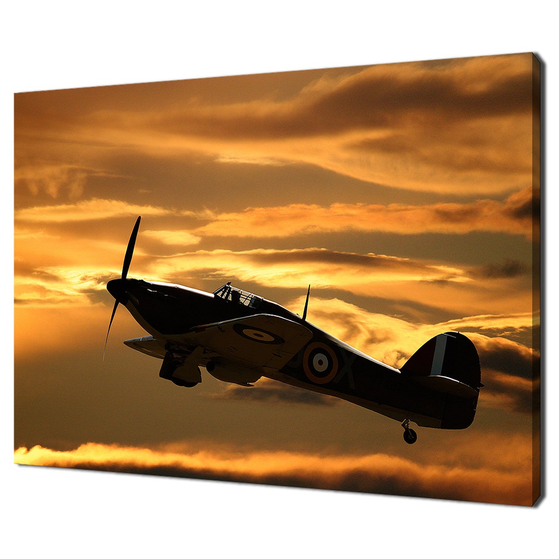 Hawker Hurricane Fighter Plane Sunset Silhouette Golden Sky Poster
