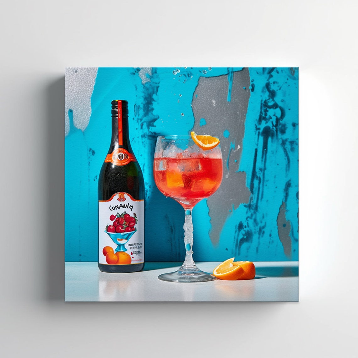 Orange Spritz Bottle Glass Turquoise Wall Kitchen Decor Print - Image 3