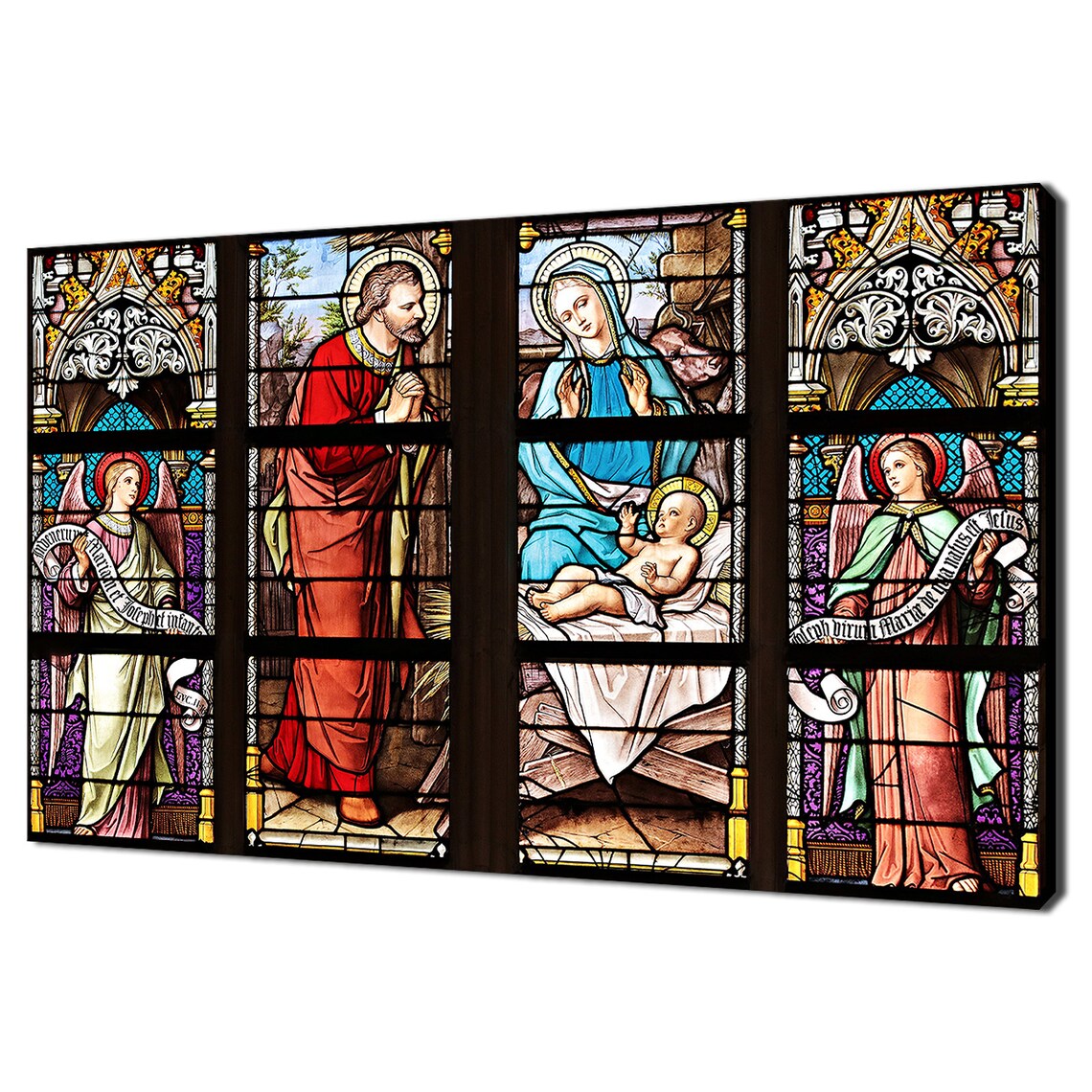 Stained Glass Mary, Joseph and Baby Jesus Art Print