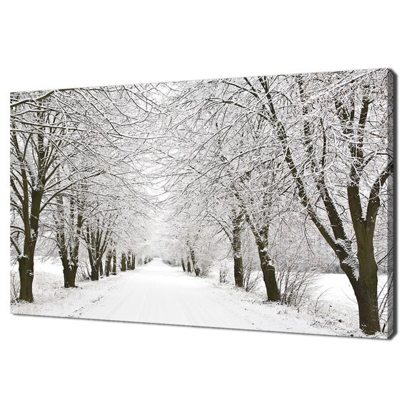 White Snow Alley With Trees, Modern Wall Art Print