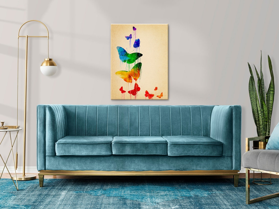 Butterflies Colourful Rainbow Watercolour Modern Design Print Home Decor Wall Art Wall Hanging Picture - Image 2