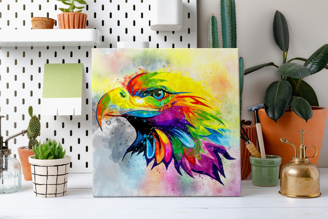 Colorful Watercolor Eagle Head Majestic Rainbow Bird Portrait Poster - Image 2