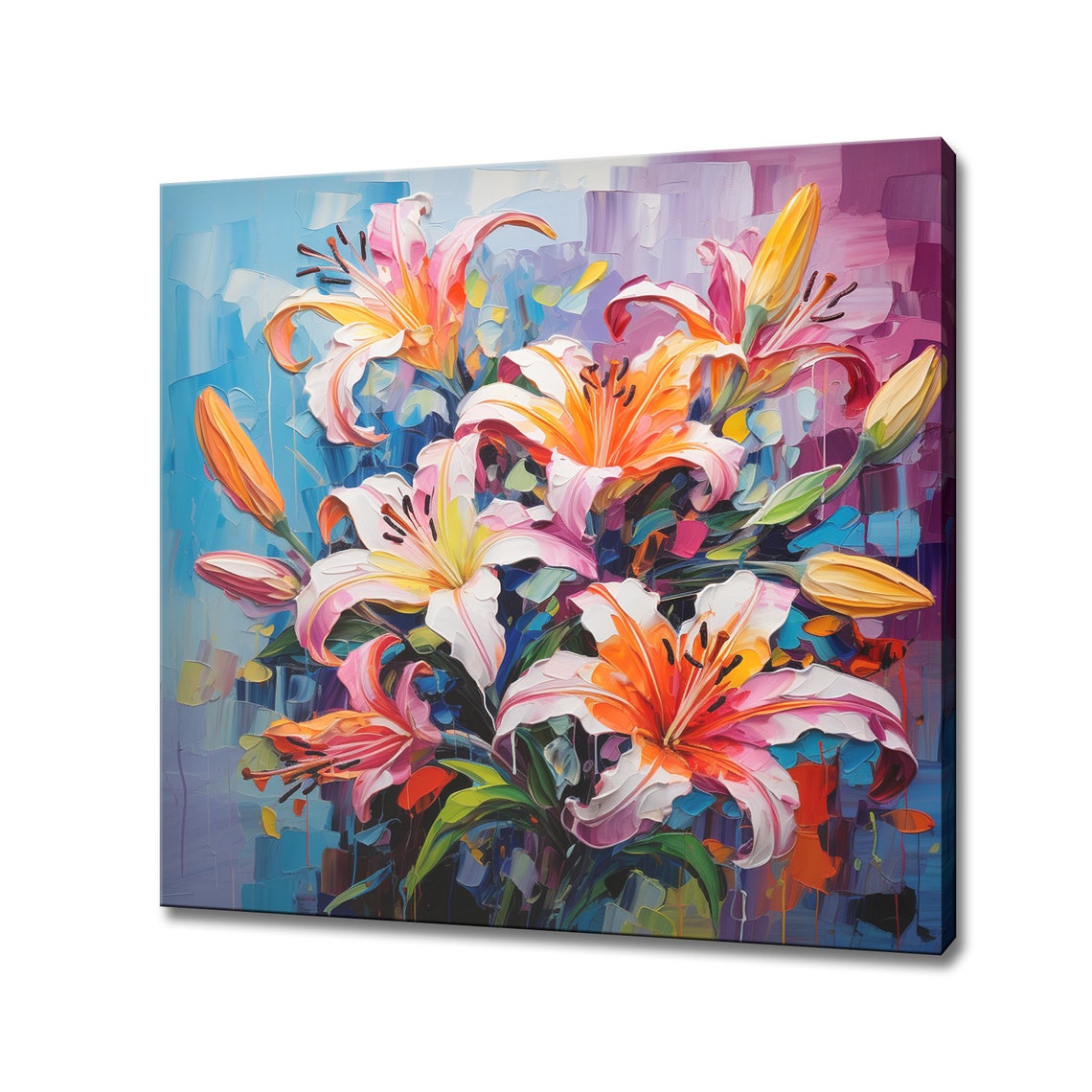 Vibrant Lilies Bouquet Oil Painting Colorful Floral Still Life Poster