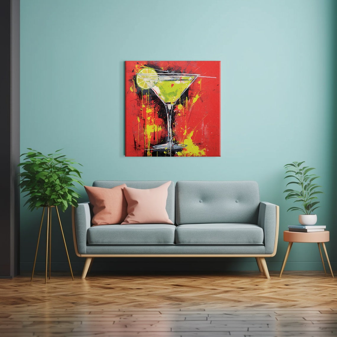 Green Margarita Martini Glass Lime Red Background Modern Bar Poster - Image 2