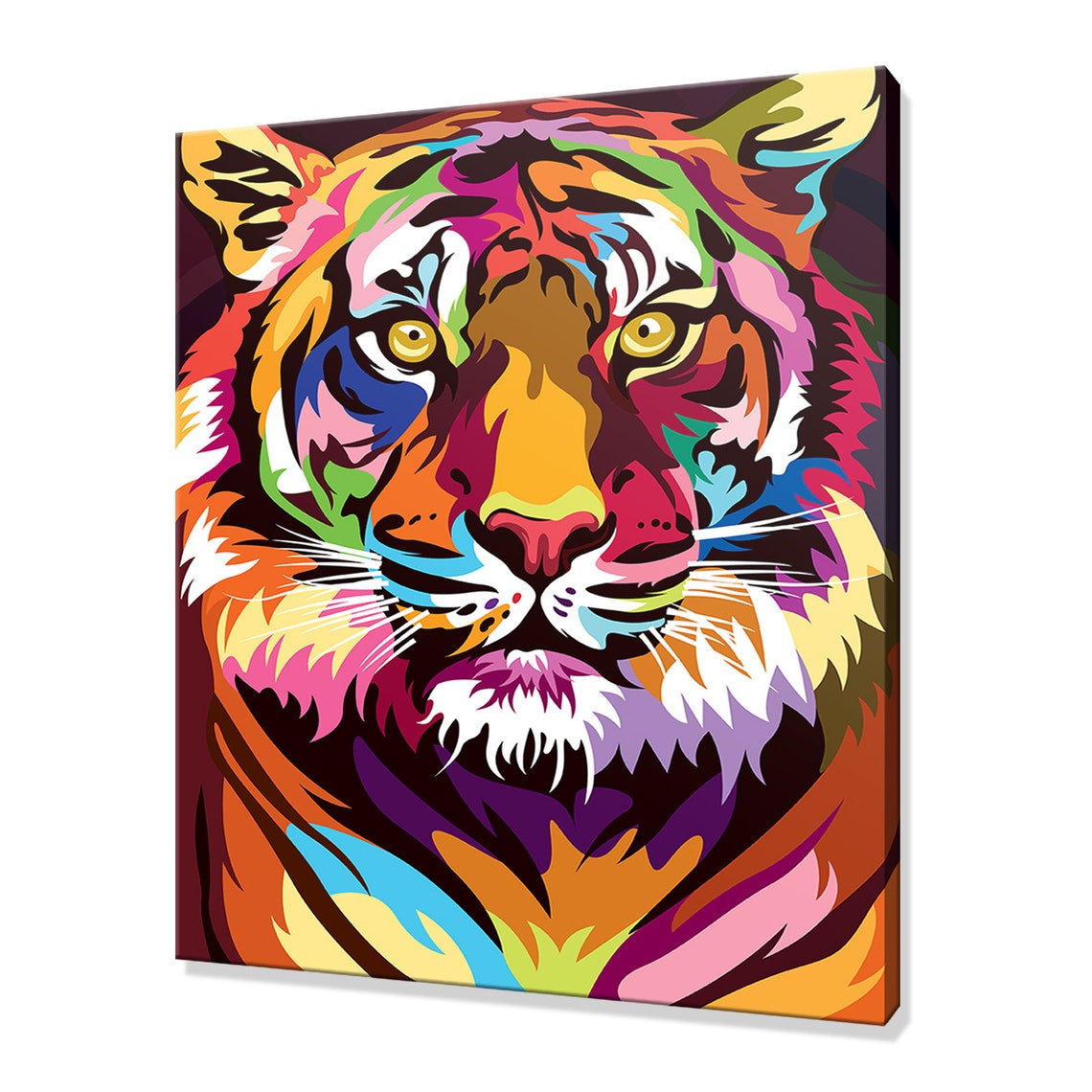 Rainbow Tiger Face Front View Pop Art Colorful Wildcat Portrait Poster