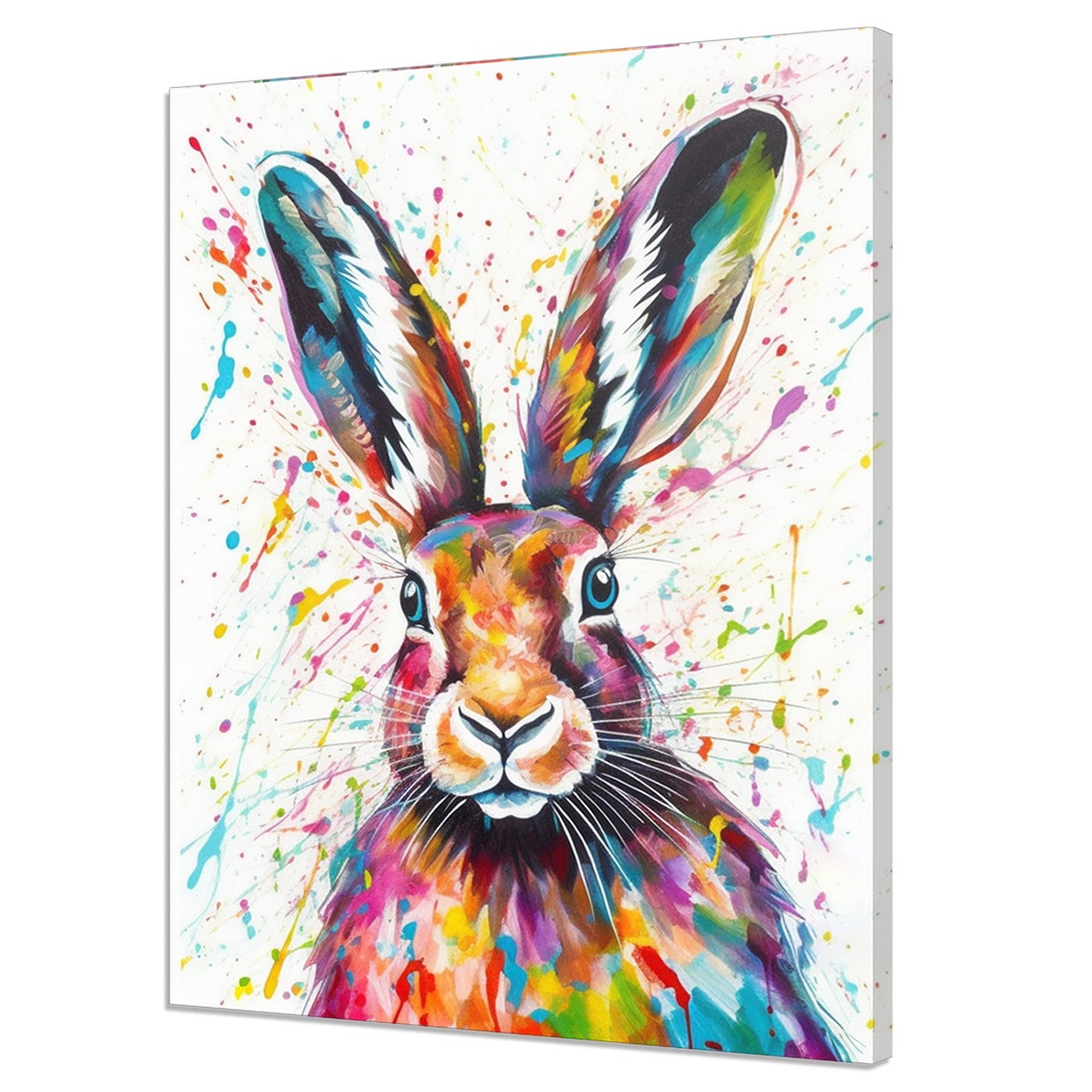 Colorful Hare Rabbit Watercolor Splash Pop Art Blue Eyes Animal Poster