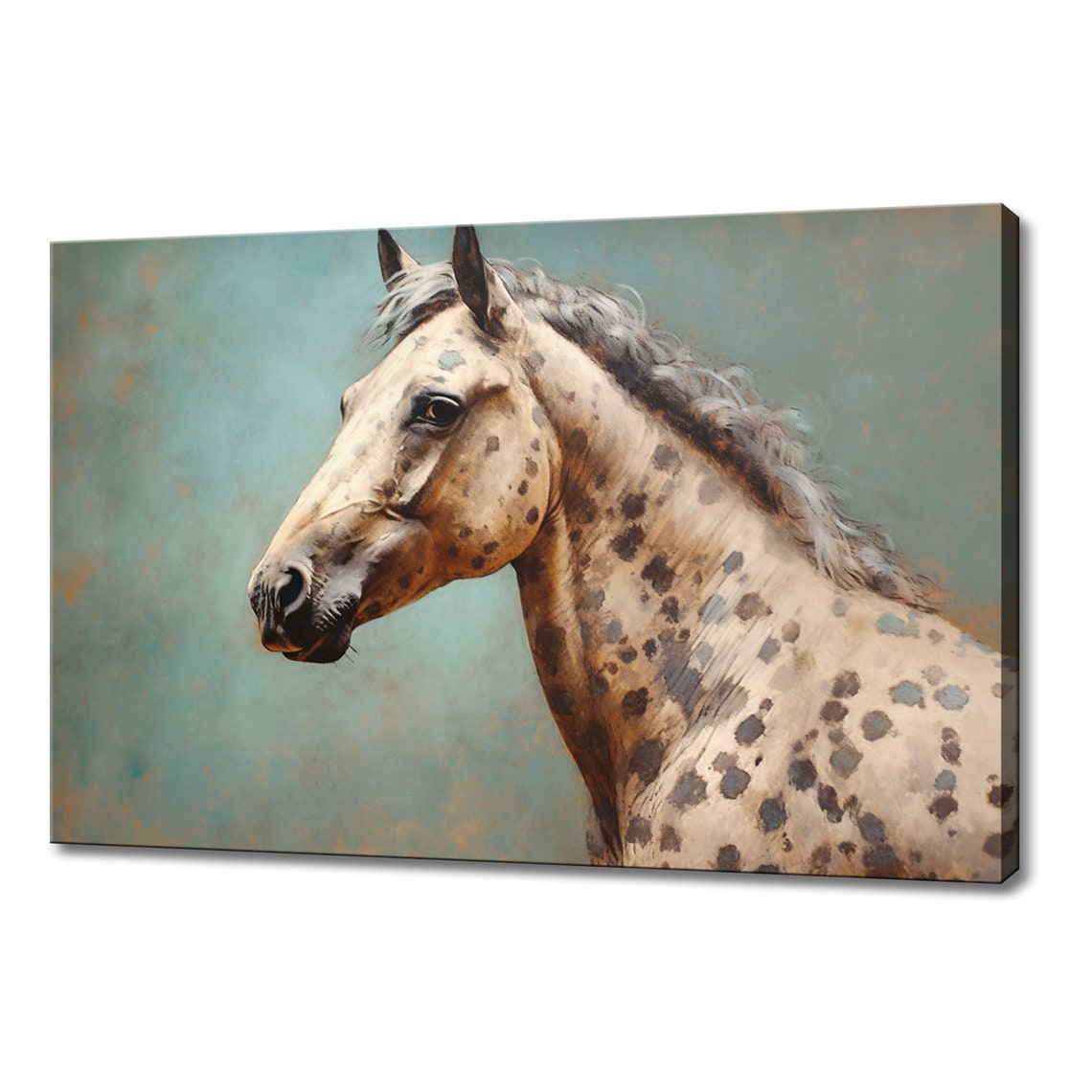 Spotted Horse Head Profile Portrait Vintage Equestrian Wall Art Poster