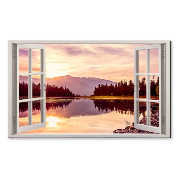 Grand Teton Mountains At Sunset Window View Window Frame Style Modern Design Home Decor Print Wall Art Picture Ready To Hang