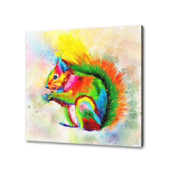 Rainbow Colorful Squirrel Watercolor Painting Bright Abstract Animal Poster