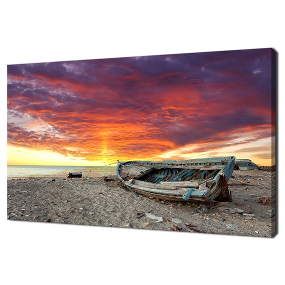 Ship Wreck On The Coast At Sunset Modern Design Home Decor Print Wall Art Picture