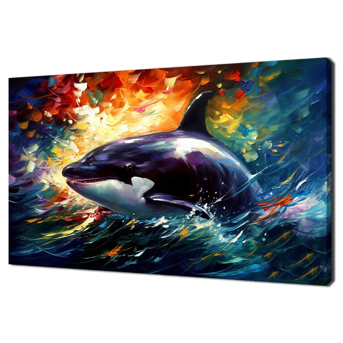 Colorful Orca Killer Whale Surfacing Impasto Ocean Painting Poster