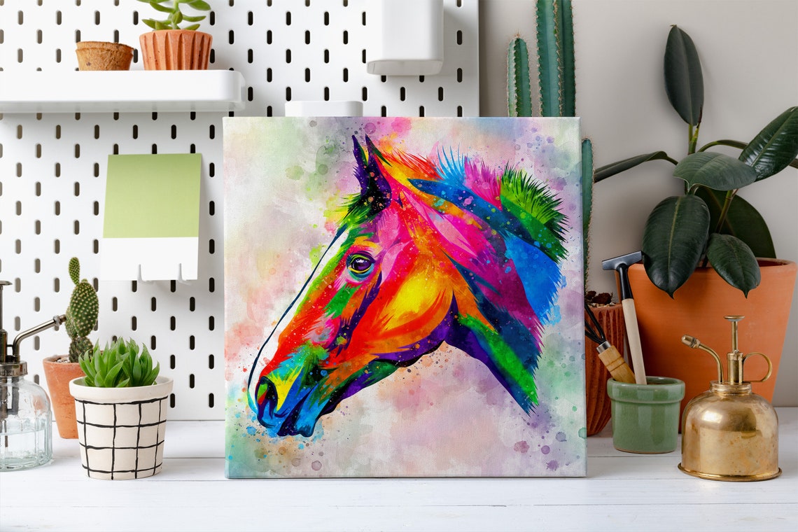 Colourful Horse Head Rainbow Watercolour Equestrian Portrait Poster - Image 2