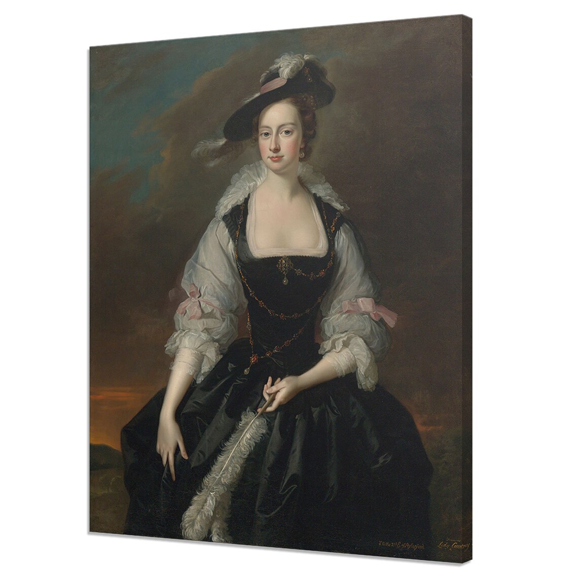 Elegant Baroque Lady Portrait Feather Hat 18th Century Classic Art Print