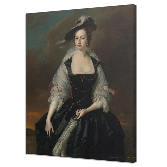 Elegant Baroque Lady Portrait Feather Hat 18th Century Classic Art Print