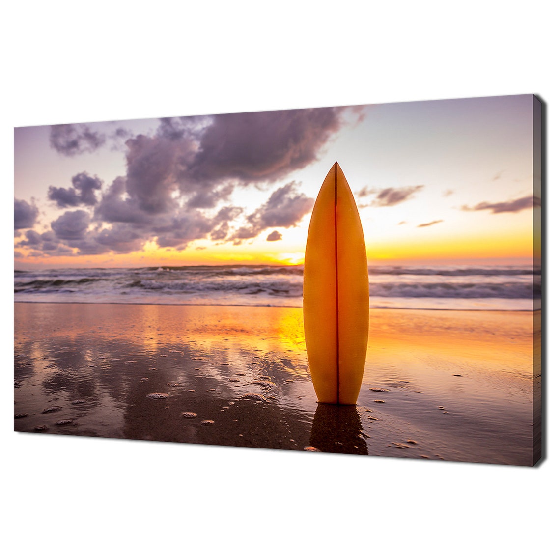 Surfboard On The Beach At Sunset Seascape Modern Design Decor Print Wall Art Picture