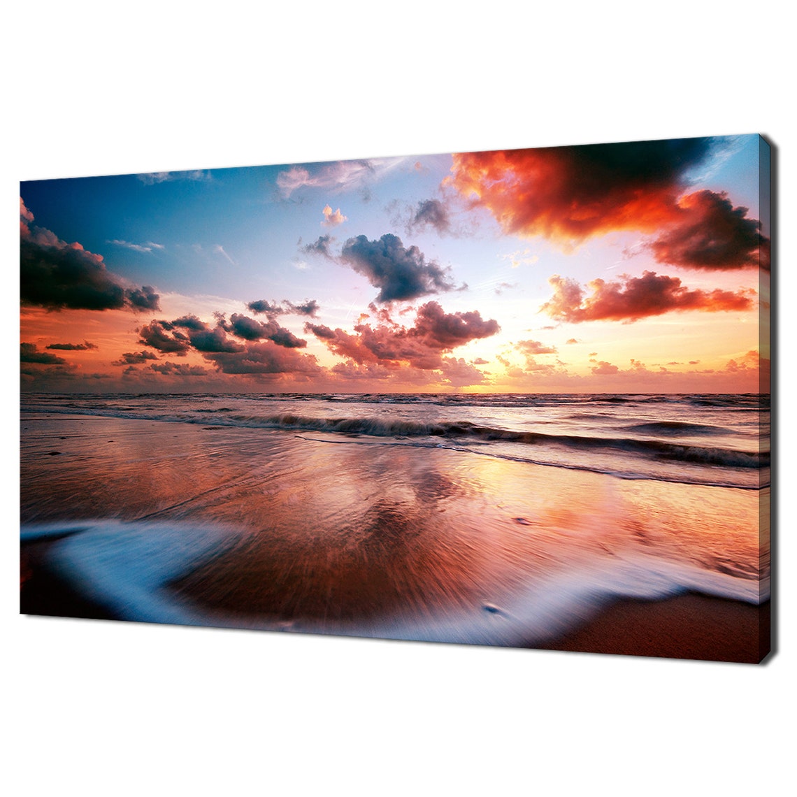 Colorful Sunset Over Ocean Waves With Glowing Clouds Beach Wall Art