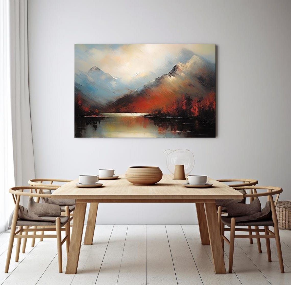 Fiery Autumn Mountains Red Slopes Lake Reflection Vintage Art Poster - Image 4