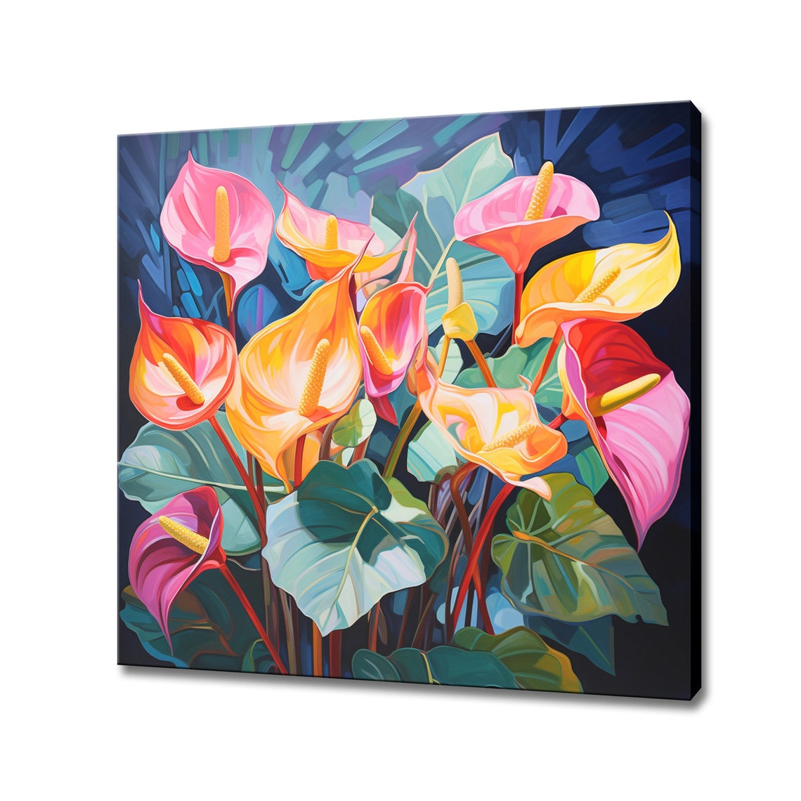 Tropical Anthurium Flowers Pink Orange Heart Bloom Jungle Art Poster