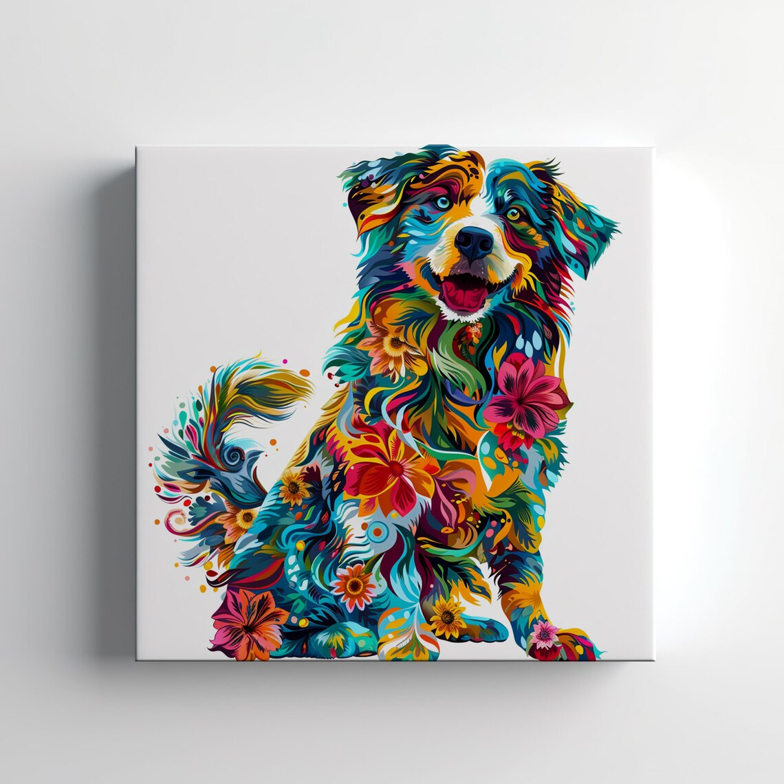 Australian Shepherd Floral Portrait Art Print