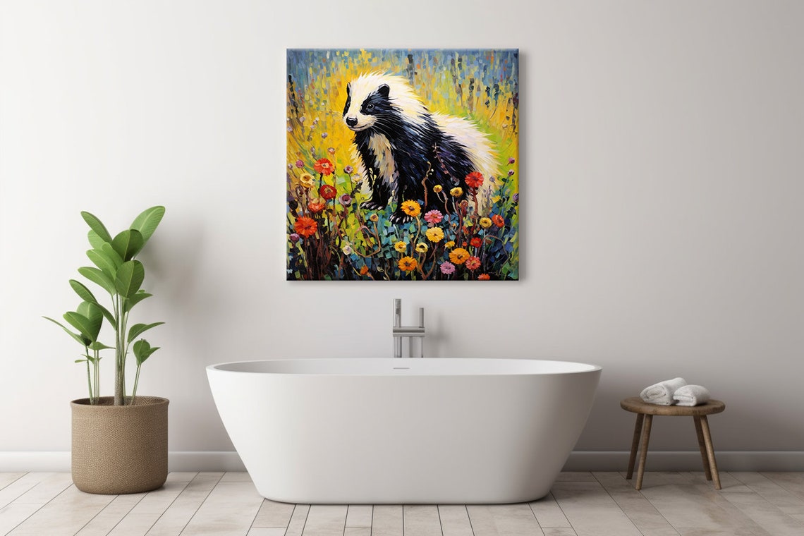 Cute Skunk Among Colorful Wildflowers Whimsical Wildlife Poster - Image 3
