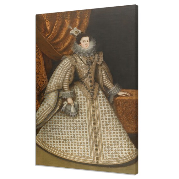 Isabel de Borbon Baroque Court Portrait Golden Gown Royal Print