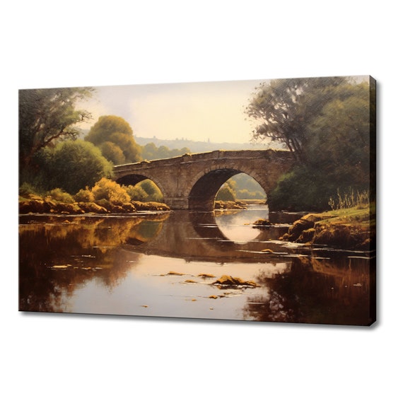 Bridge Over The River Countryside Vintage Painting Style Print Farmhouse Decor Art Nature Picture Wall Hanging Fine Art Print