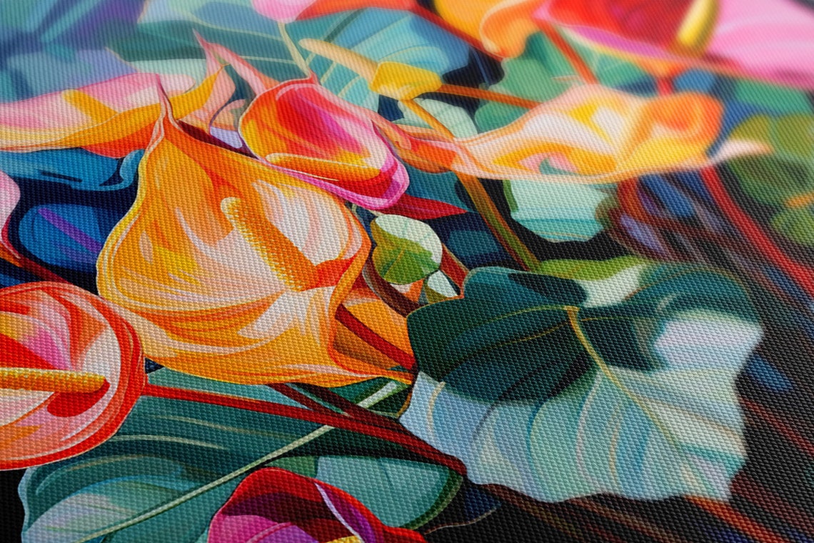 Tropical Anthurium Flowers Pink Orange Heart Bloom Jungle Art Poster - Image 3
