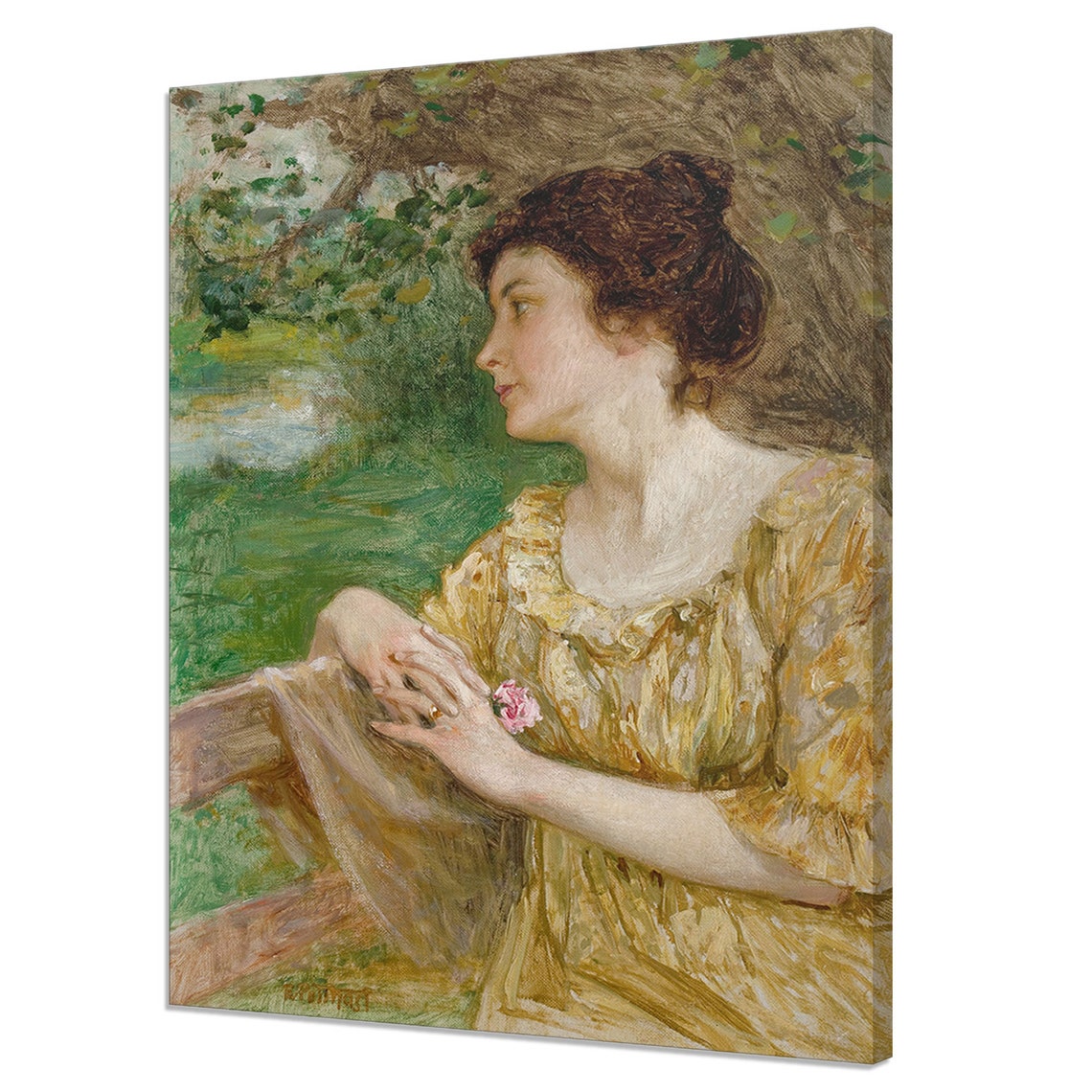 Portrait Of A Woman Sitting On The Bench In The Garden Vintage Painting Print Antique Female Portrait Fine Art Lady Portrait Print