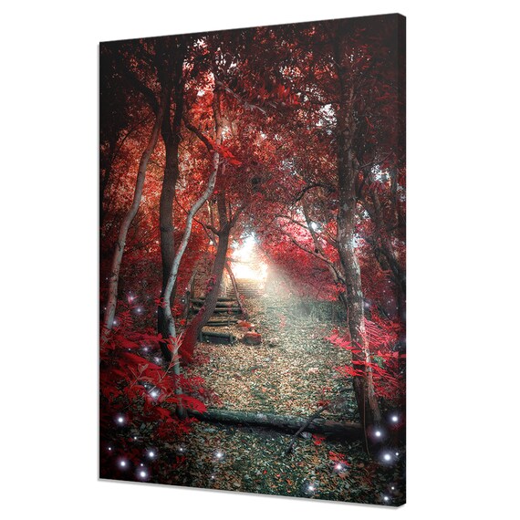 Beautiful Enchanted Red Forest Magical Woods Modern Design Home Decor Print Wall Art Picture