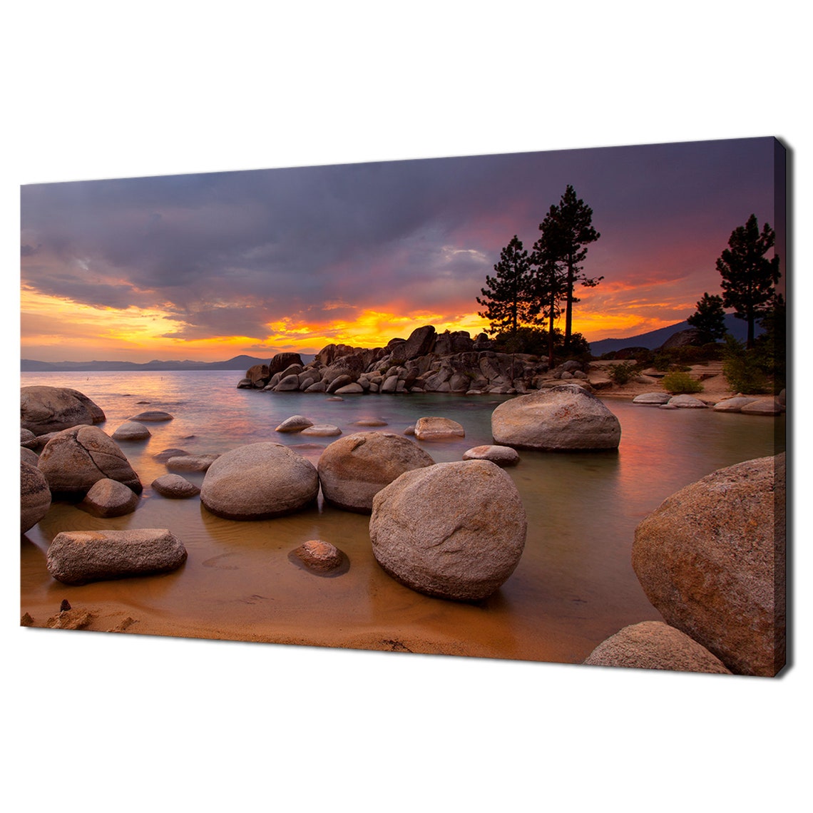 Rocky Lake Shoreline Sunset Boulders Golden Light Photo Poster
