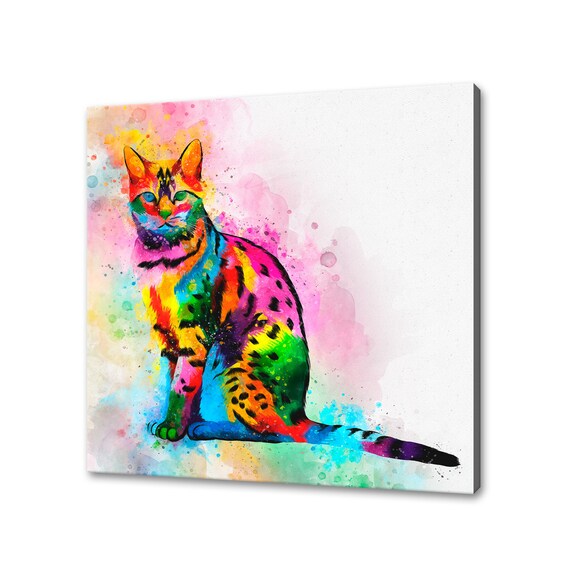 Bengal Cat Rainbow Watercolor Spotted Sitting Portrait Poster