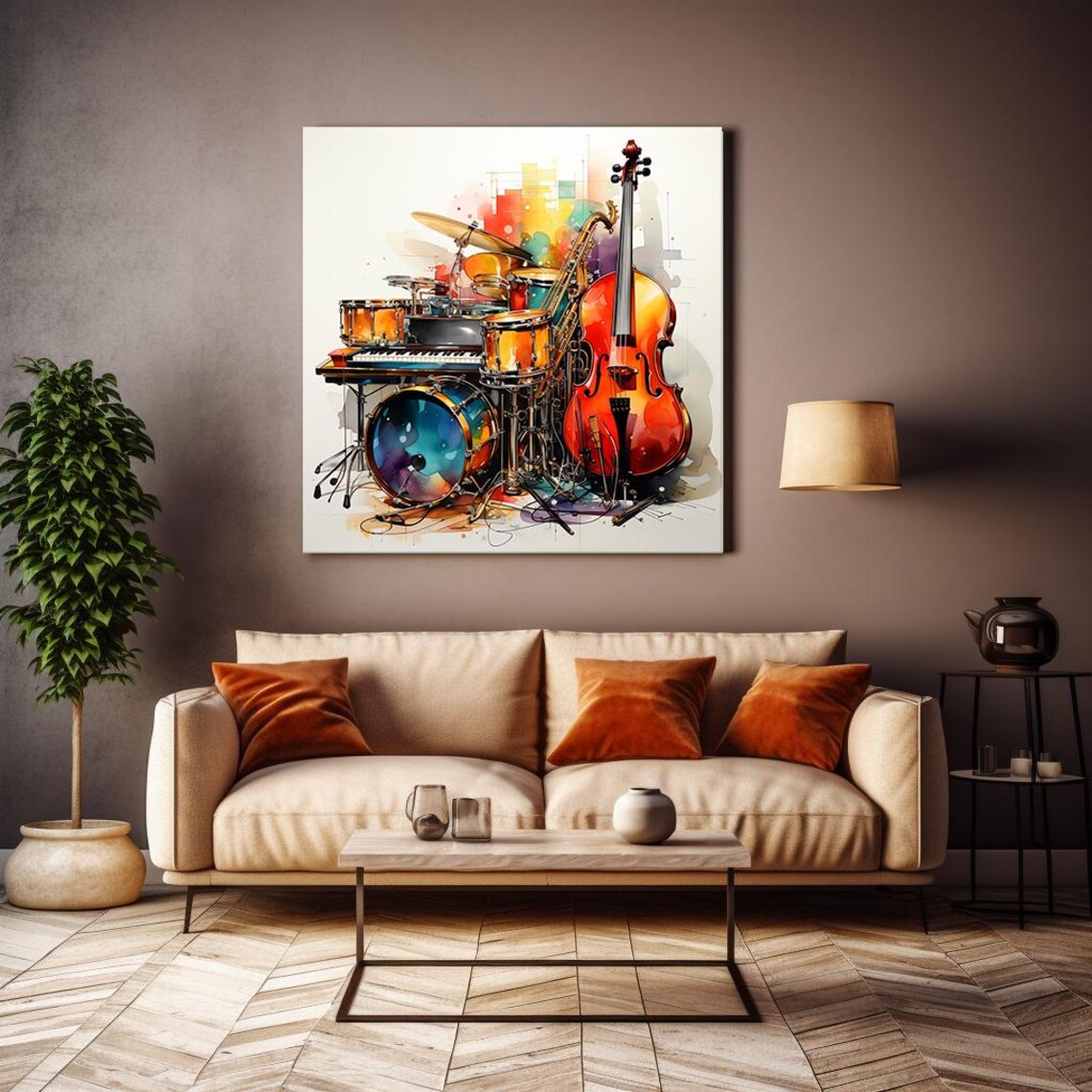 Drums Keyboard Saxophone Cello Colorful Watercolor Music Gift Poster - Image 4
