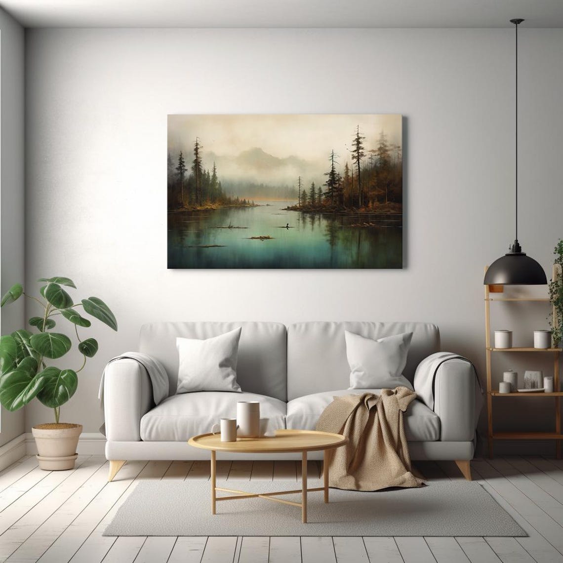 Foggy Mountain Lake Misty Pines Calm Water Reflection Nature Poster - Image 2