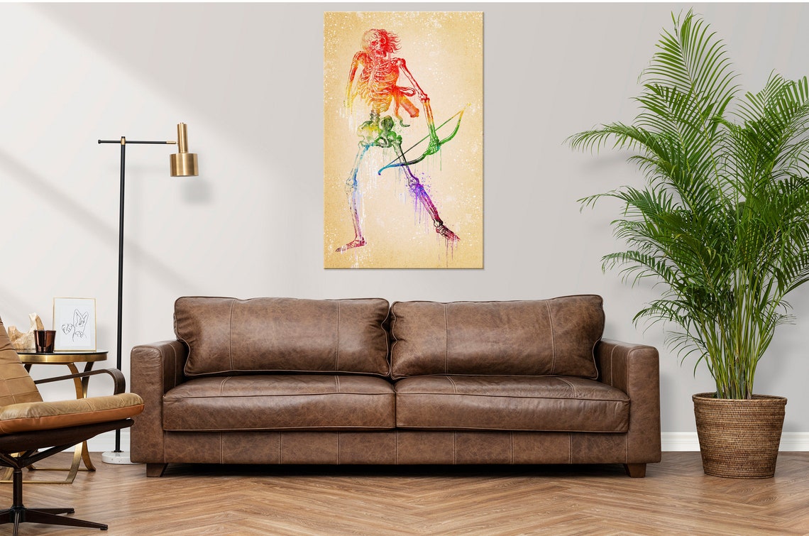 Skeleton Archer Colourful Rainbow Watercolour Modern Design Home Decor Print Wall Art Picture - Image 2