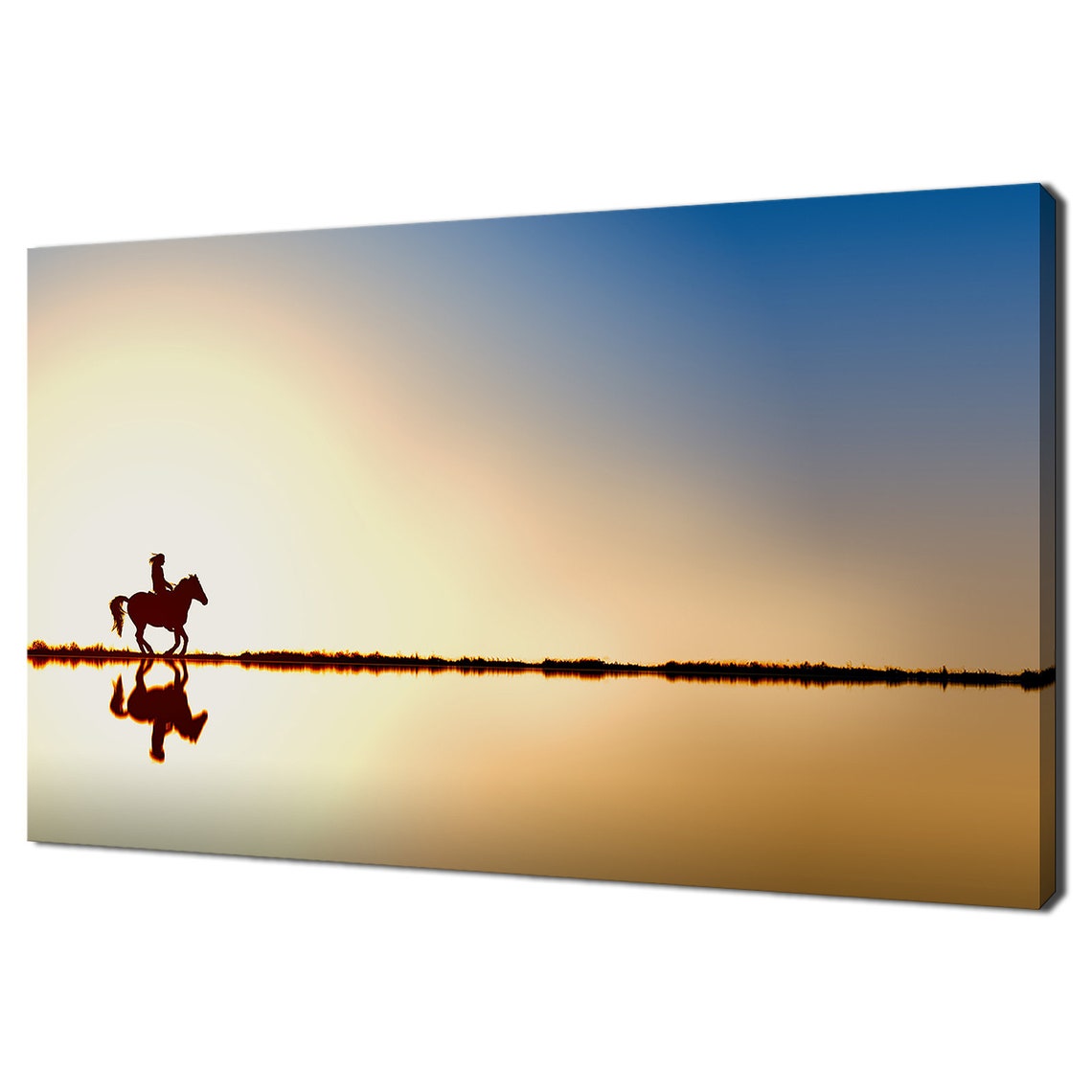 Horse Rider Silhouette Beach Sunset Ocean Reflection Minimal Poster