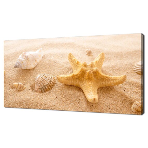 Starfish Sea Shells On Sandy Beach Modern Design Home Decor Print Wall Art Picture Wall Hanging