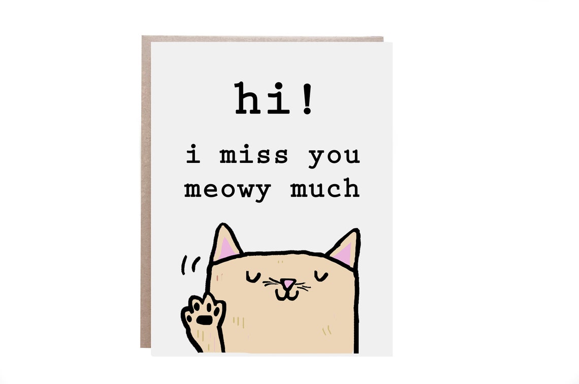 I Miss You Meowy Much Cute Waving Cat Missing You Card Poster