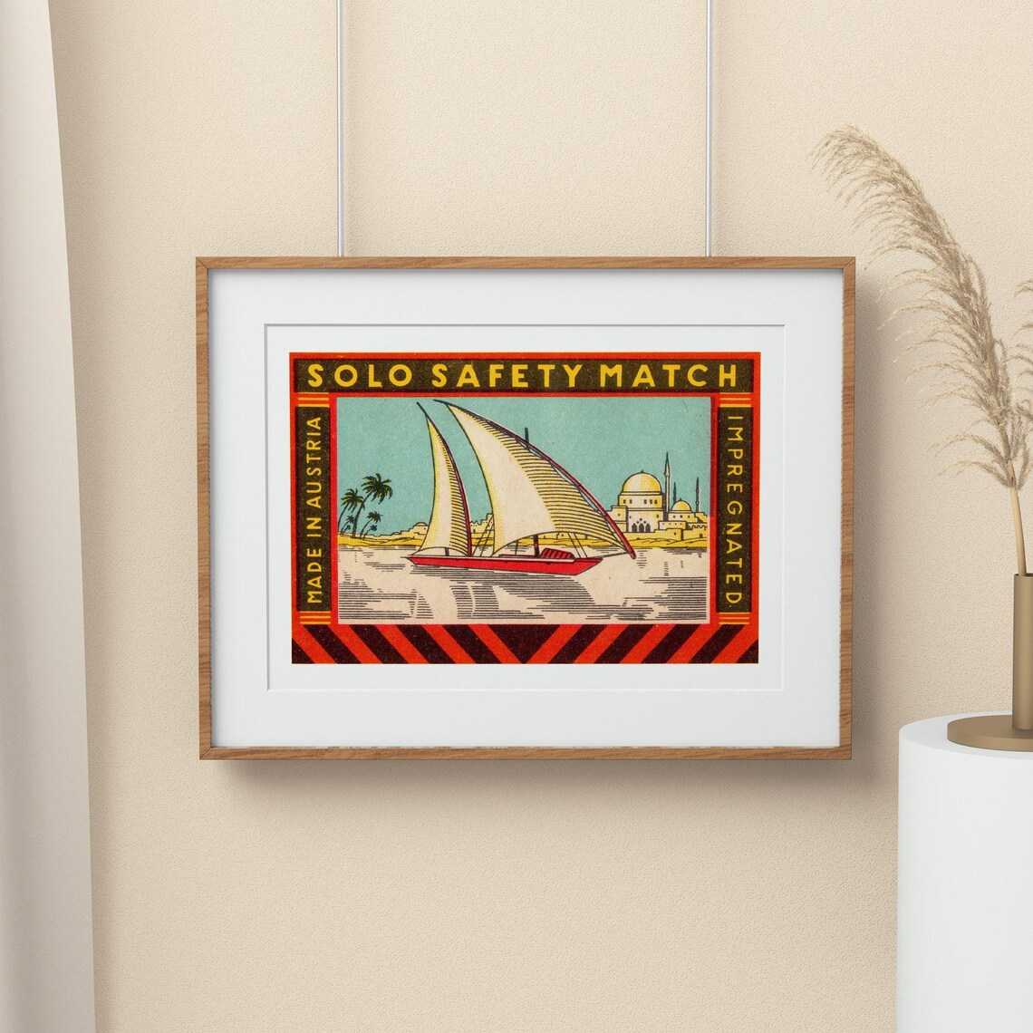 Solo Safety Match Felucca Sailboat Nile Vintage Austrian Label Art Poster - Image 2