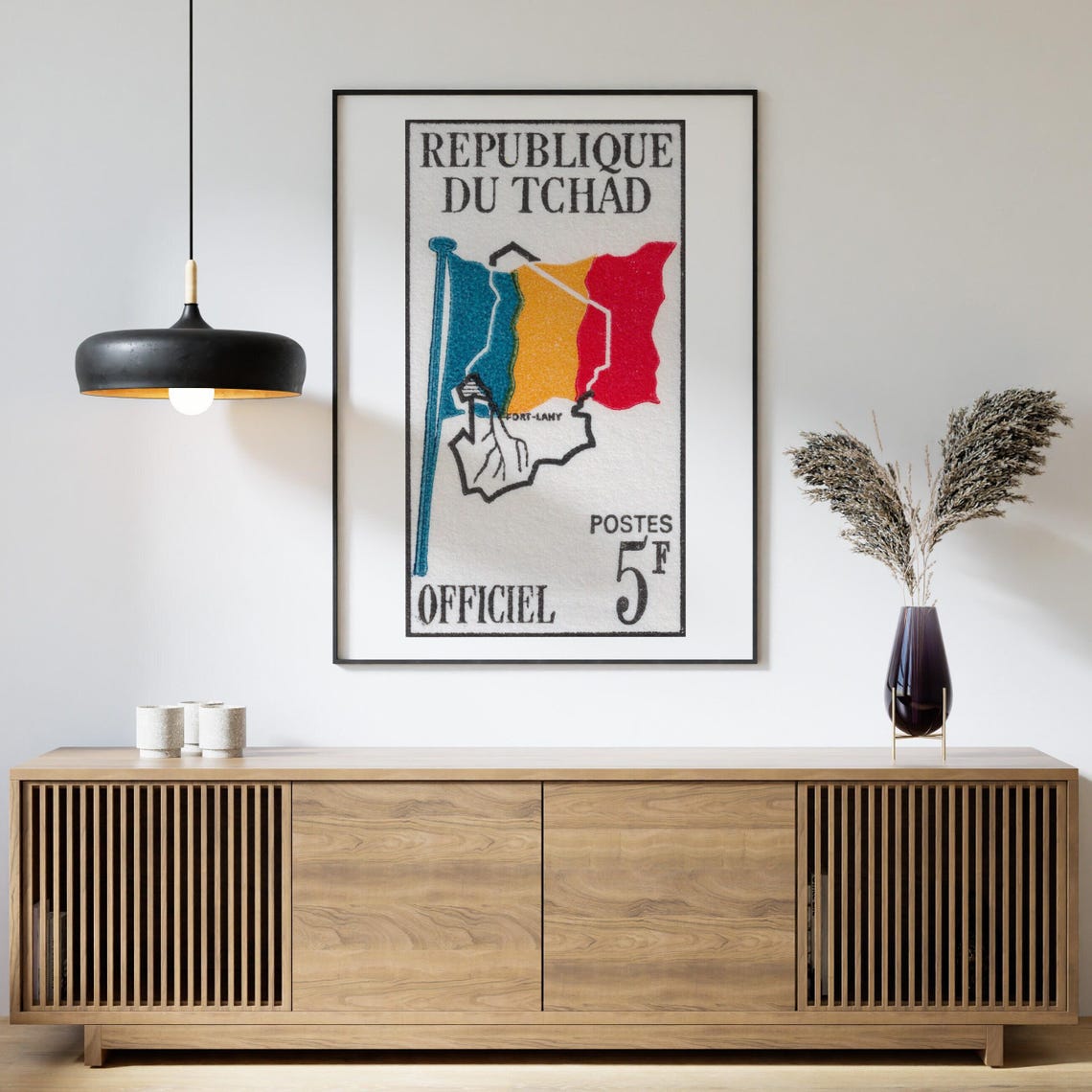 Chad Republic Vintage Map and Flag Postage Stamp 5F Art Poster - Image 4