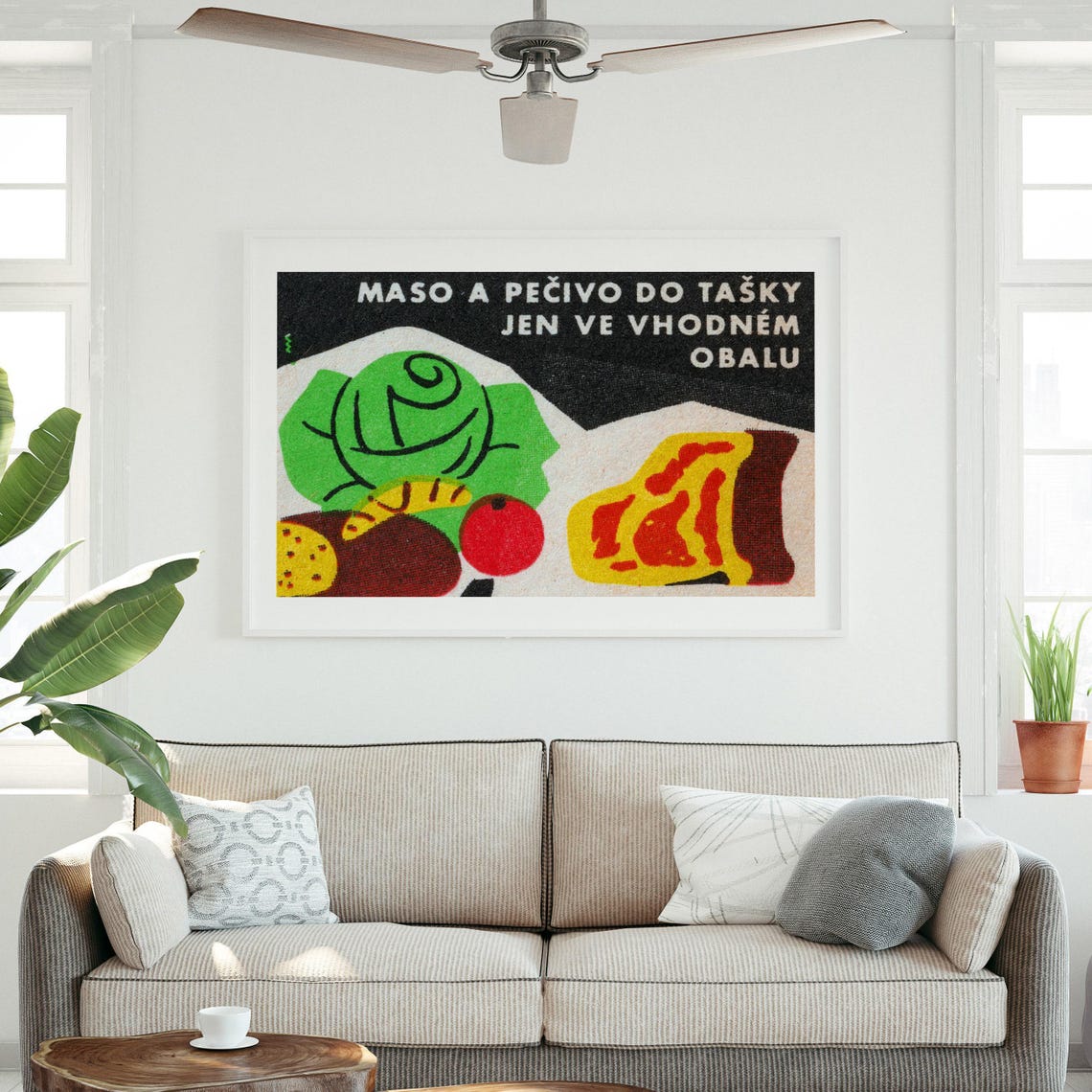 Meat And Vegetables Proper Bag Wrapping Vintage Czech Label Poster - Image 3