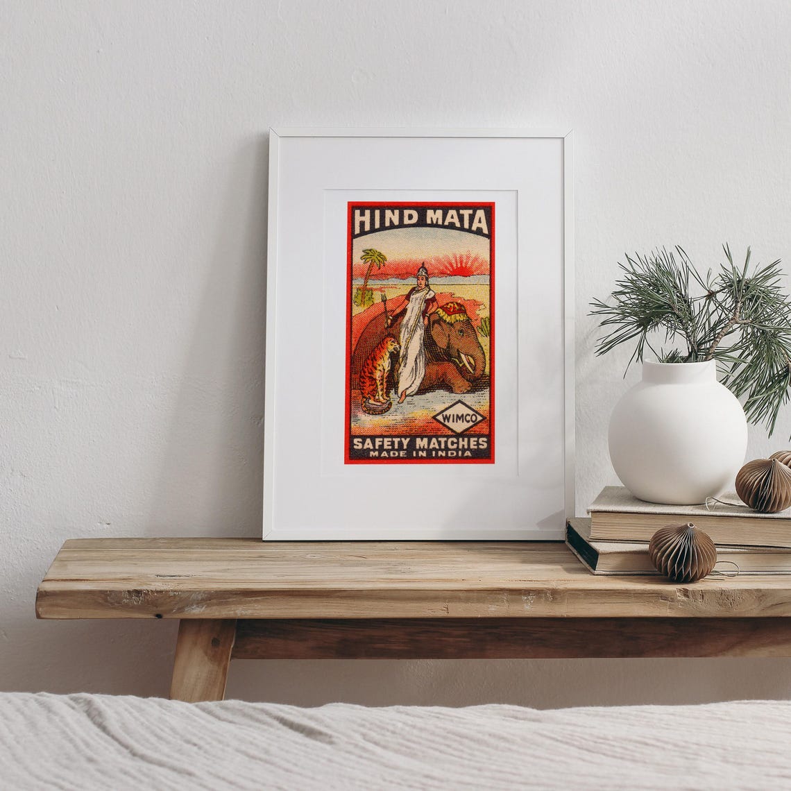 Hind Mata Indian Woman Elephant Tiger Wimco Safety Matches Poster - Image 3