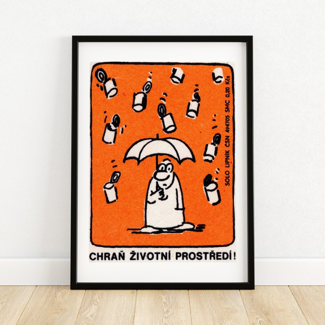 Protect Our Environment Umbrella Cartoon Vintage Czech Match Poster