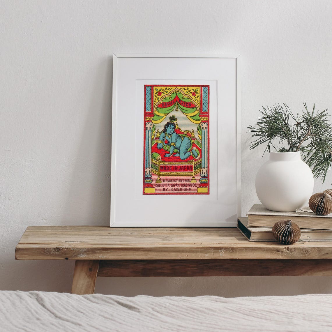 Baby Krishna Gopal Match Blue God Indian Vintage Label Art Poster - Image 3