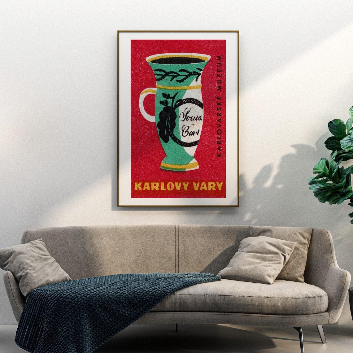 Karlovy Vary Museum Jug Vintage Czech Matchbox Label Art Poster - Image 3