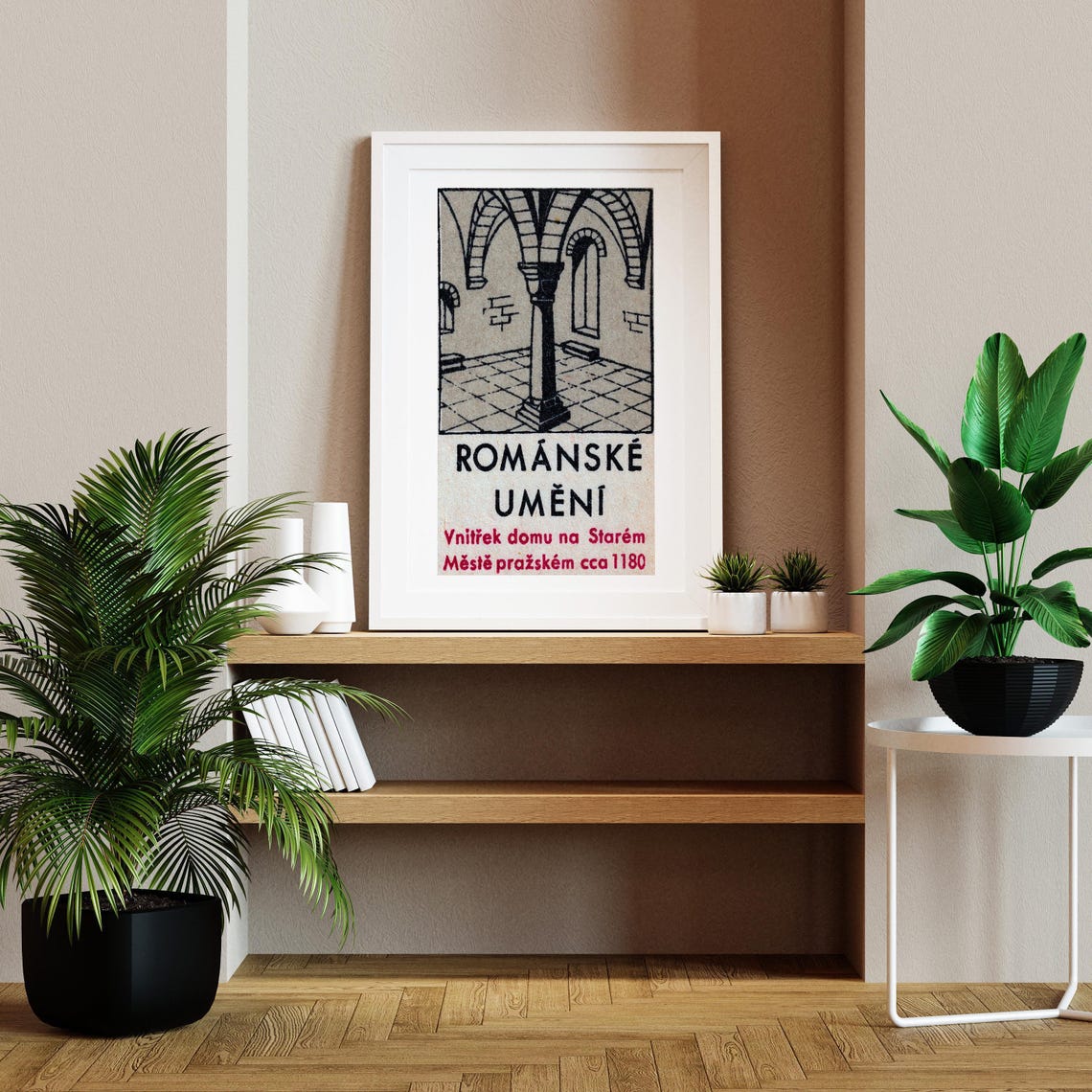 Romanesque Art Prague 1180 Interior Czech Architecture Line Art Poster - Image 2