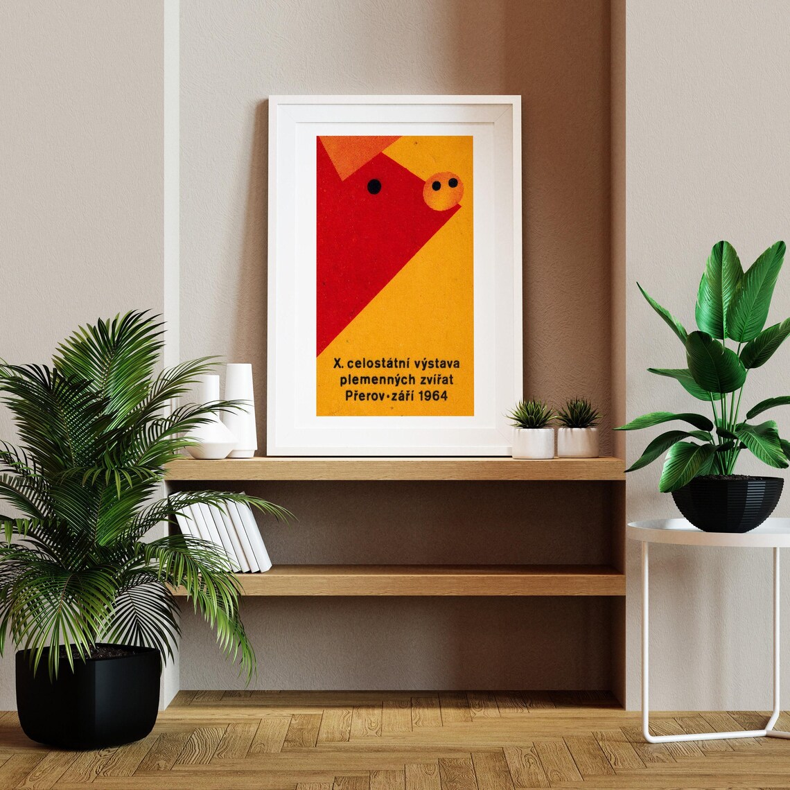Red Pig Matchbox Print, Vintage Czech Art Poster - Image 2