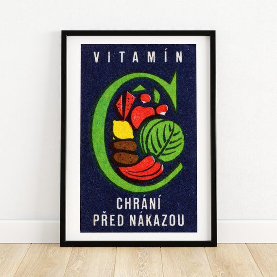 Vegetables Protect Against Infection Matchbox Print Czech Wall Art Vintage Czech Art Matchbox Wall Poster Vintage Poster Print