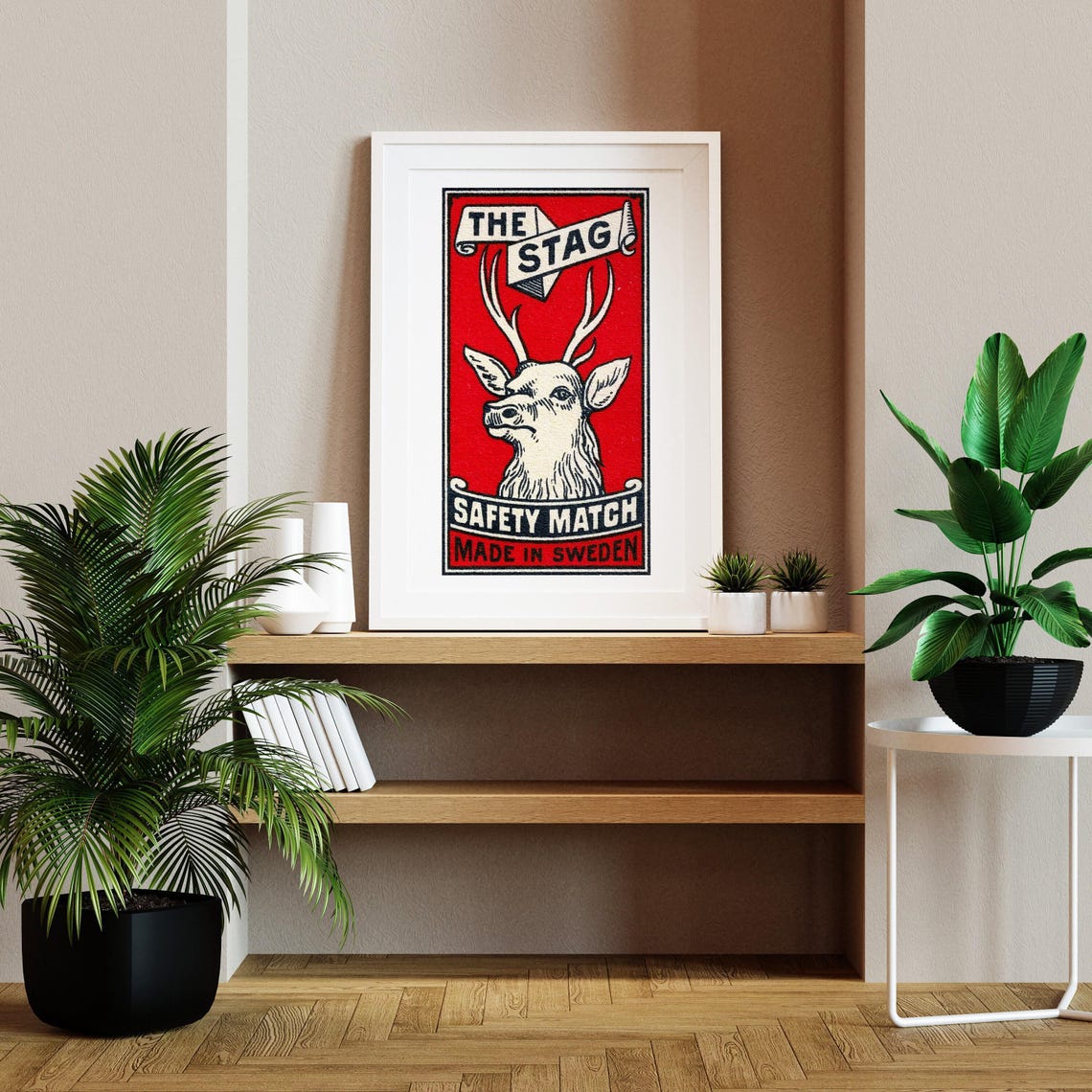The Stag Safety Match Vintage Swedish Red Matchbox Label Poster - Image 2